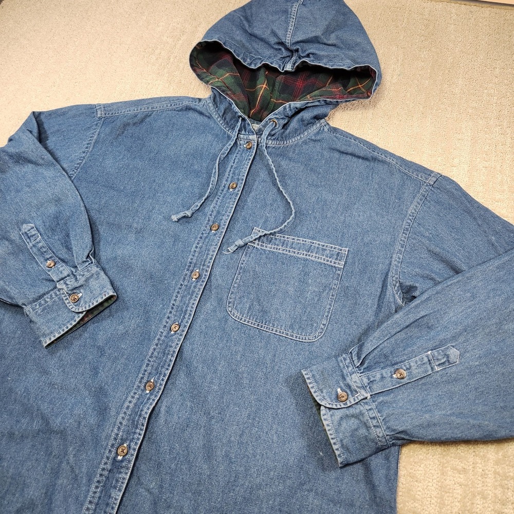 Vintage Abercrombie And Fitch Denim Jacket Adult Medium Flannel Hood Overshirt